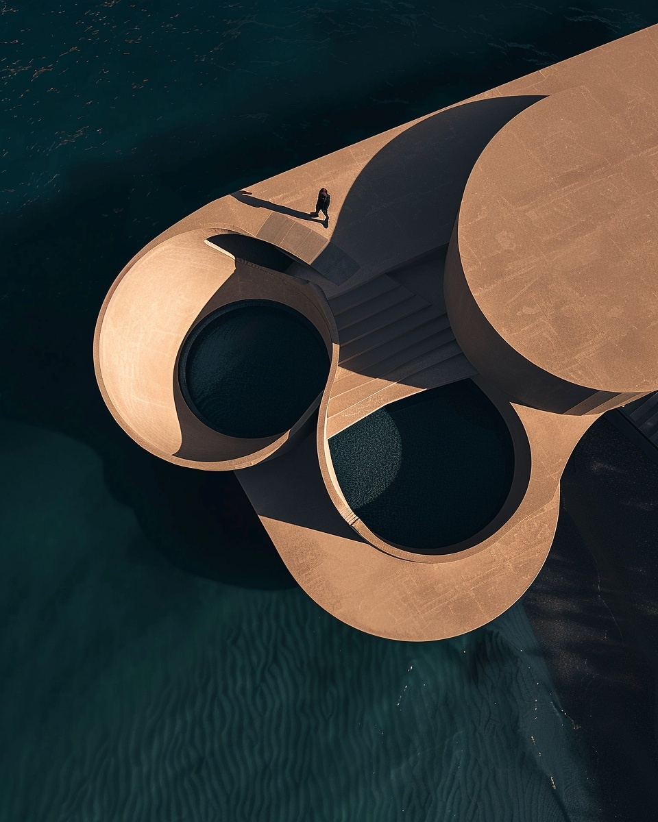 Aerial view of circular ocean architecture